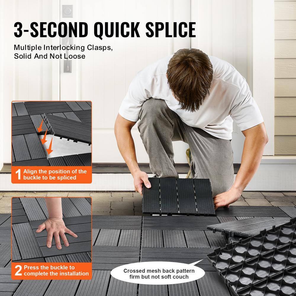 Dark Gray Plastic Interlocking Outdoor Deck Tiles, 54 Pack