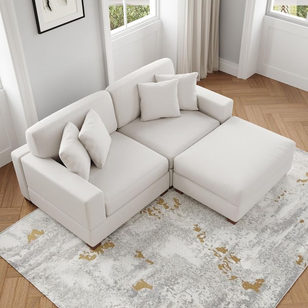 Uixe 83 in. W Modern Square Arm 3-Piece Corduroy Fabric L-Shaped