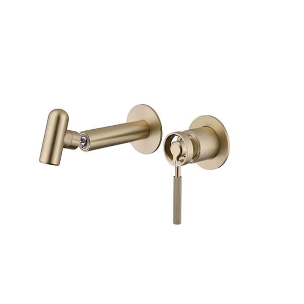 Single Handle Wall Mounted Bathroom Faucet with Swivel Spout Brass 2-Hole Vanity Basin Taps in Brushed Gold