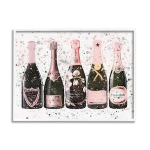 "Chic Pink Rose Bottles Modern Fashion Splash" by Amanda Greenwood Framed Drink Wall Art Print 11 in. x 14 in.