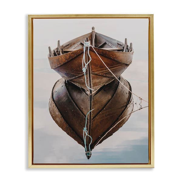 Stupell Industries Crisp Rowboat Reflection by LSR Design Studio Gold Floater Frame Typography Graphic Art Print 21 in. x 17 in.
