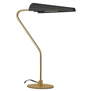 Cassie 21.75 in. Aged Brass Transitional Standard Bulb Bed Side Table Lamp for Bedroom with Matte Black Metal Shade
