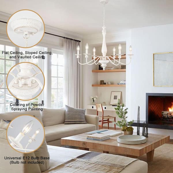 ZJVAIVE 6-Light White Candlestick Hanging Ceiling Light Fixture