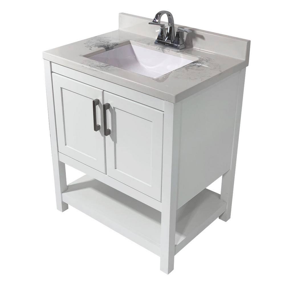 Tufino 31'' White Freestanding Bathroom Vanity with Carrara Marble Top