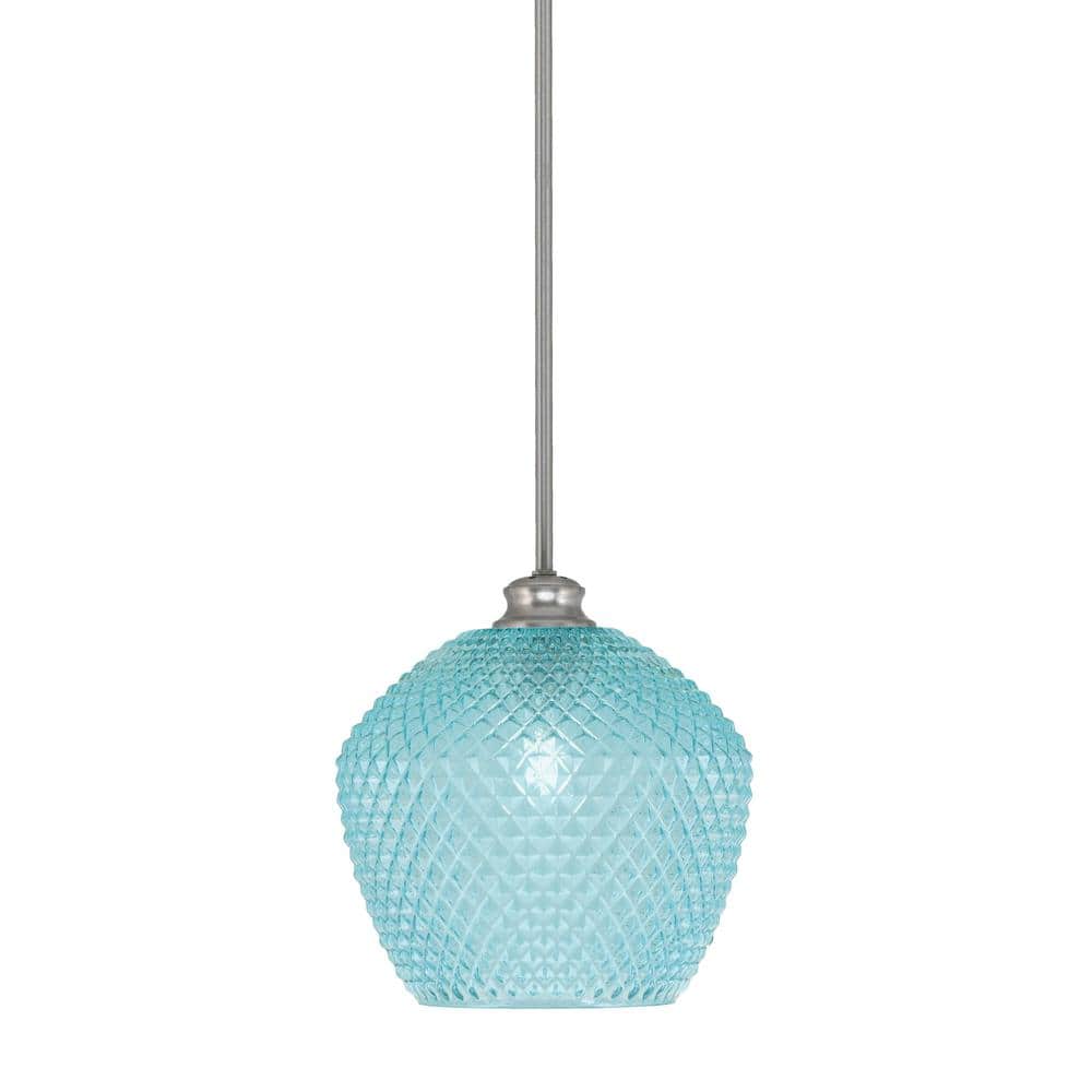 Tyler 60-Watt 1-Light Brushed Nickel Shaded Pendant Light with 9 Turquoi