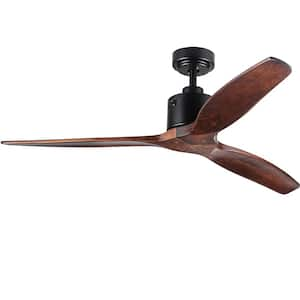 TeakAura 52 in. Indoor Farmhouse Matte Black Ceiling Fans without Light, with Walnut Wood Blades and Remote Control