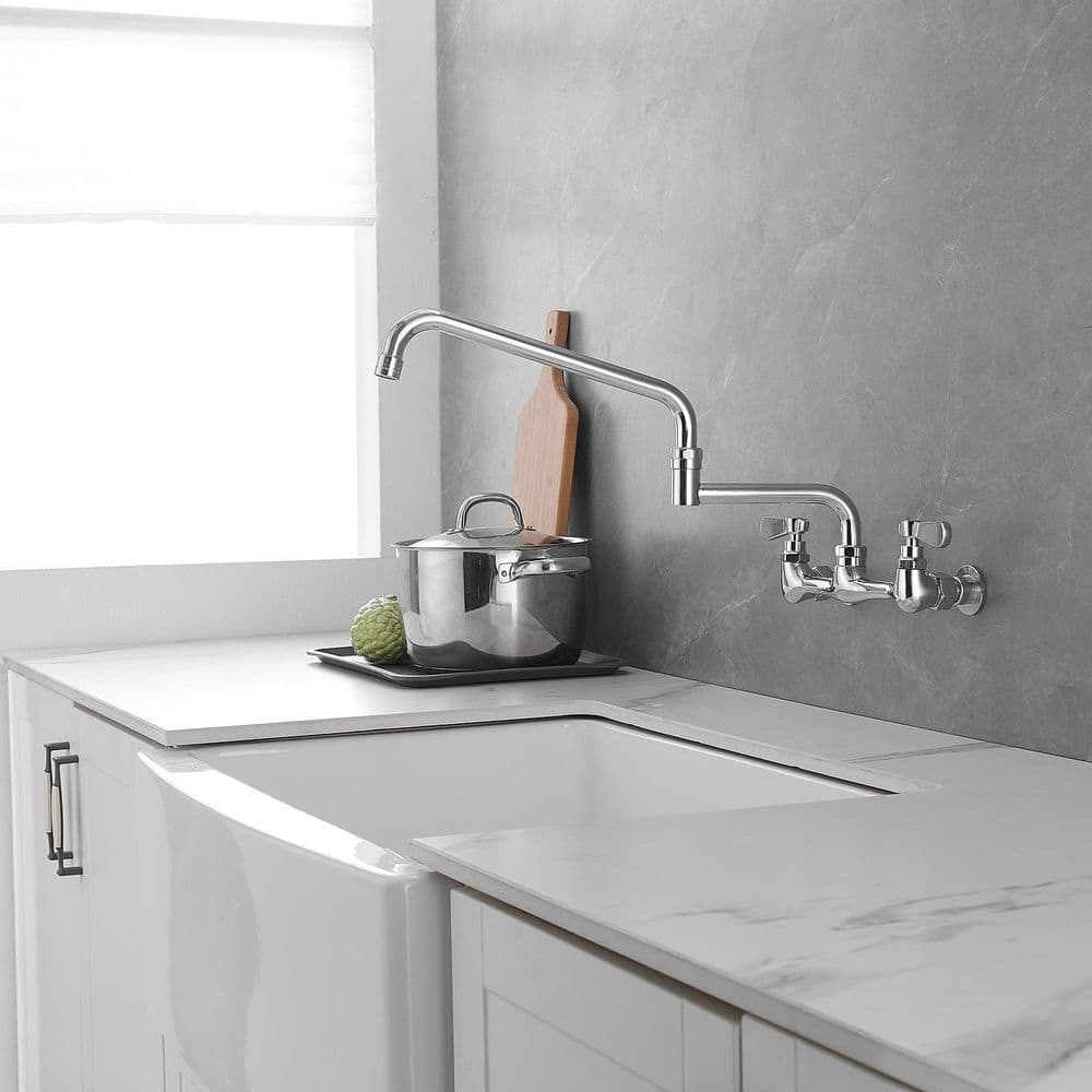 Polished Chrome 18" Wall-Mount Commercial Kitchen Faucet