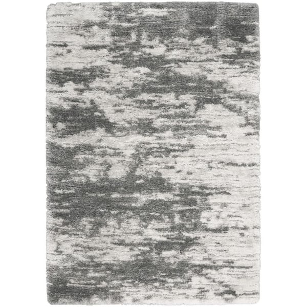 5 ft. x 7 ft. Charcoal and White Abstract Shag Area Rug