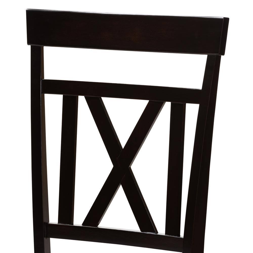 High Cross-Back Brown Leather Parsons Side Chair with Wood Frame