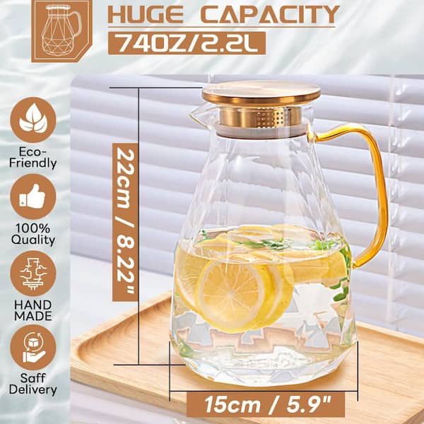 Wudkey 74 fl. oz. Borosilicate Glass Heavy-Duty Water Pitcher with
