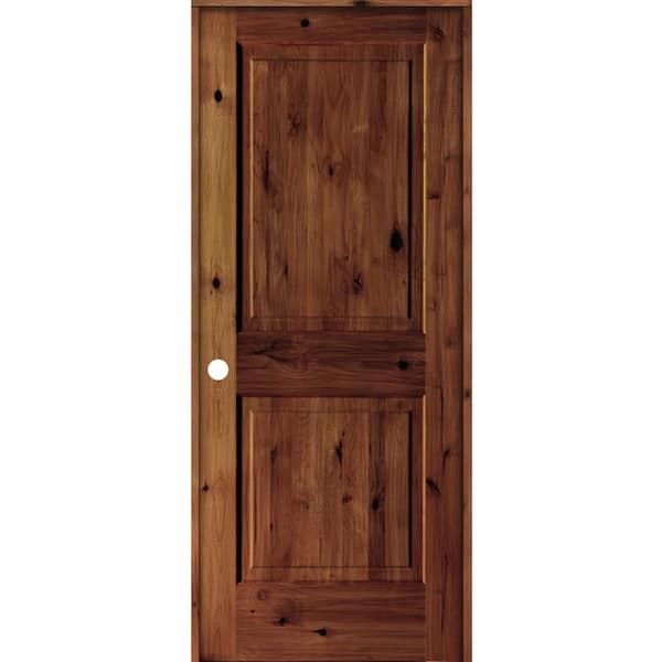 Krosswood Doors 30 in. x 80 in. Rustic Knotty Alder Wood 2-Panel Right-Hand/Inswing Red Chestnut Stain Single Prehung Interior Door