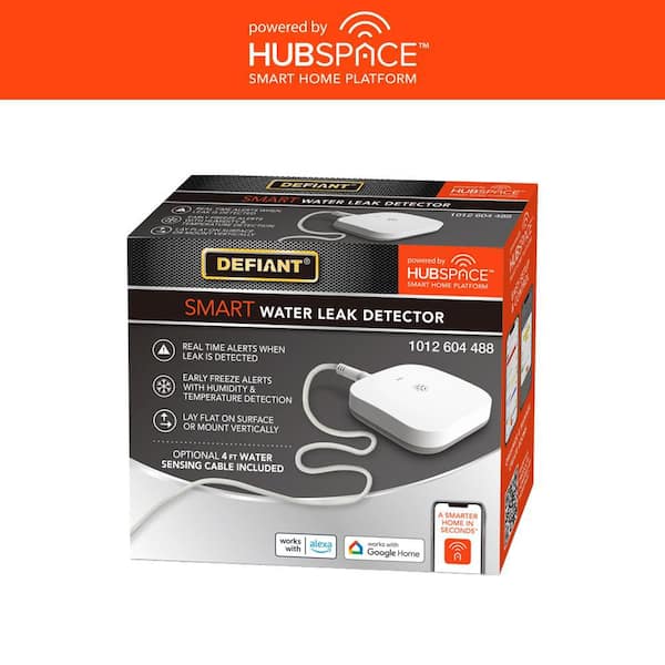 Defiant - Wireless Battery Operated Smart Water Leak Detector with 4 ft. Sensing Cable 1-Pack Powered by Hubspace
