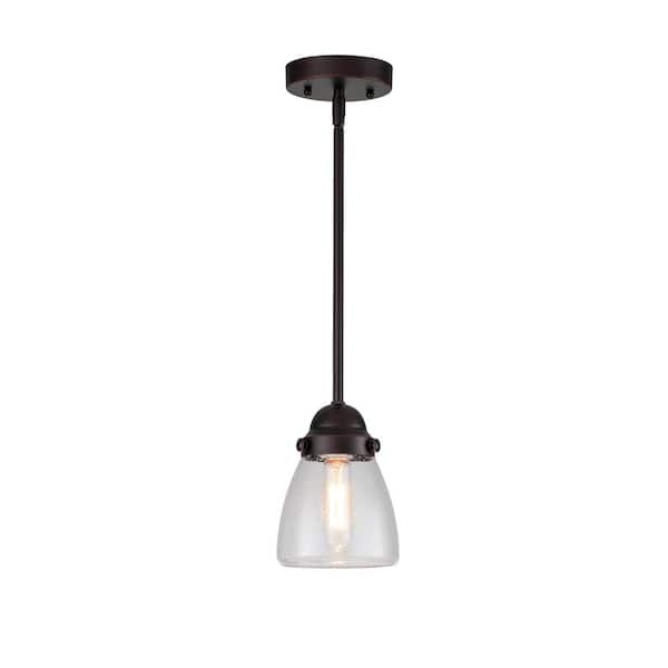 Edvivi Yellowstone 1-Light Oil Rubbed Bronze Pendant with Seeded Glass Shade