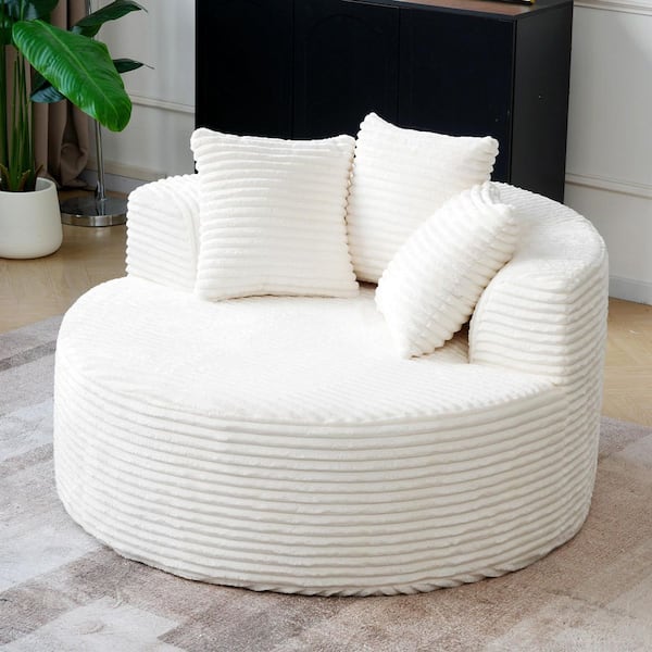 50 in. W Corduroy Deep Seat Accent Chair with 3 Removable Pillows in Beige