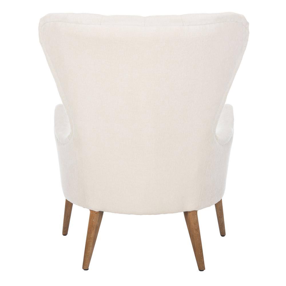 Off-White Tufted Wingback Accent Chair with Wood Legs