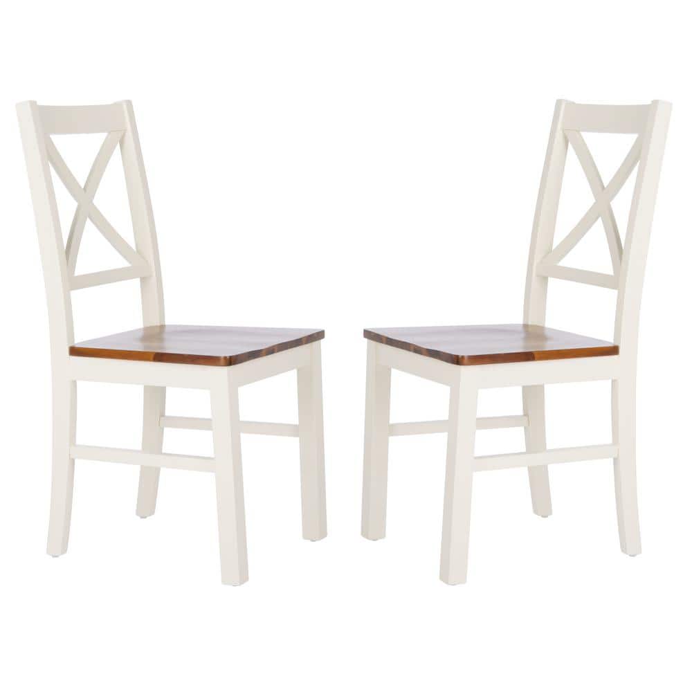 Akash White and Natural Wood Cross Back Dining Side Chair Set
