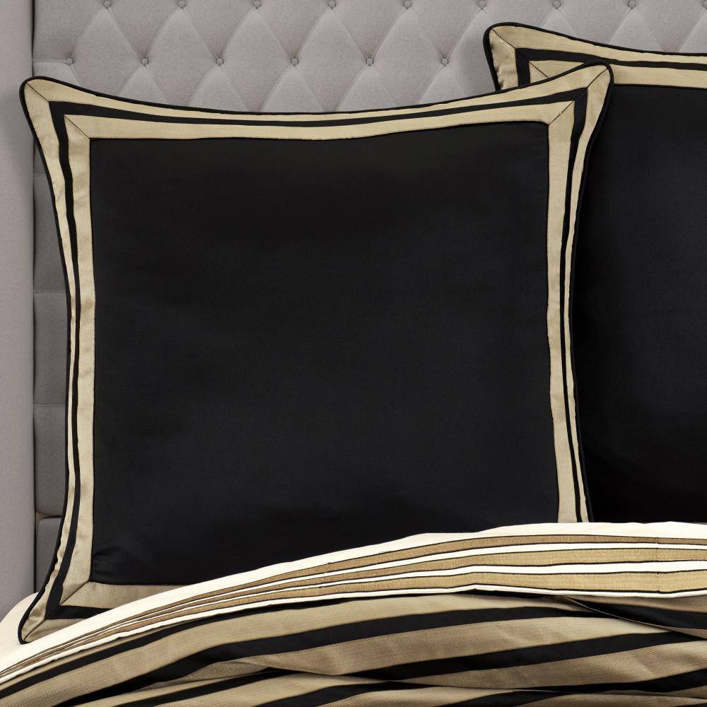 Modern Black and Gold Satin Euro Sham Set