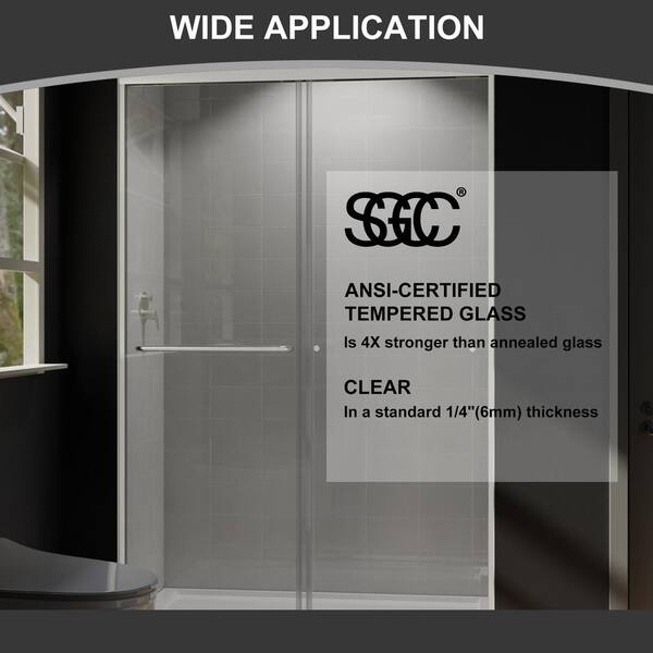 CASAINC 48 in. W x 72 in. H Framed Sliding Shower Door in Brushed Nickel with Tempered Glass
