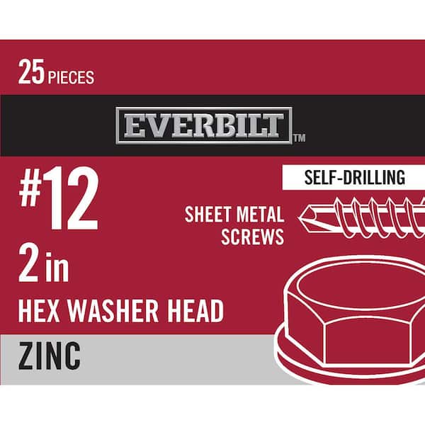 Everbilt #12 x 2 in. Zinc Plated Hex Head Sheet Metal Screw (25-Pack)