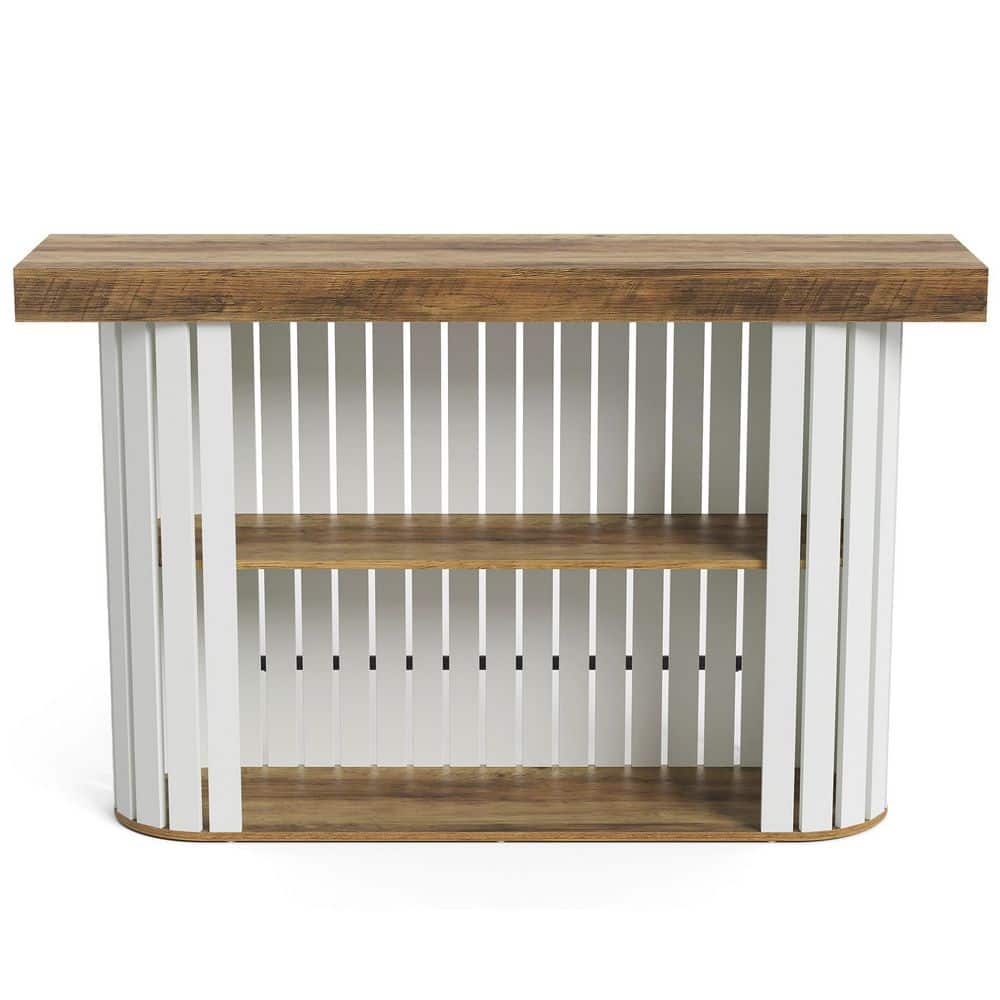 NilFrame 39.37 in. Modern Brown and White Rectangular Bar Table with Slatted Design and Footrest for Kitchen Dining Pub price history on PriceWatchPro