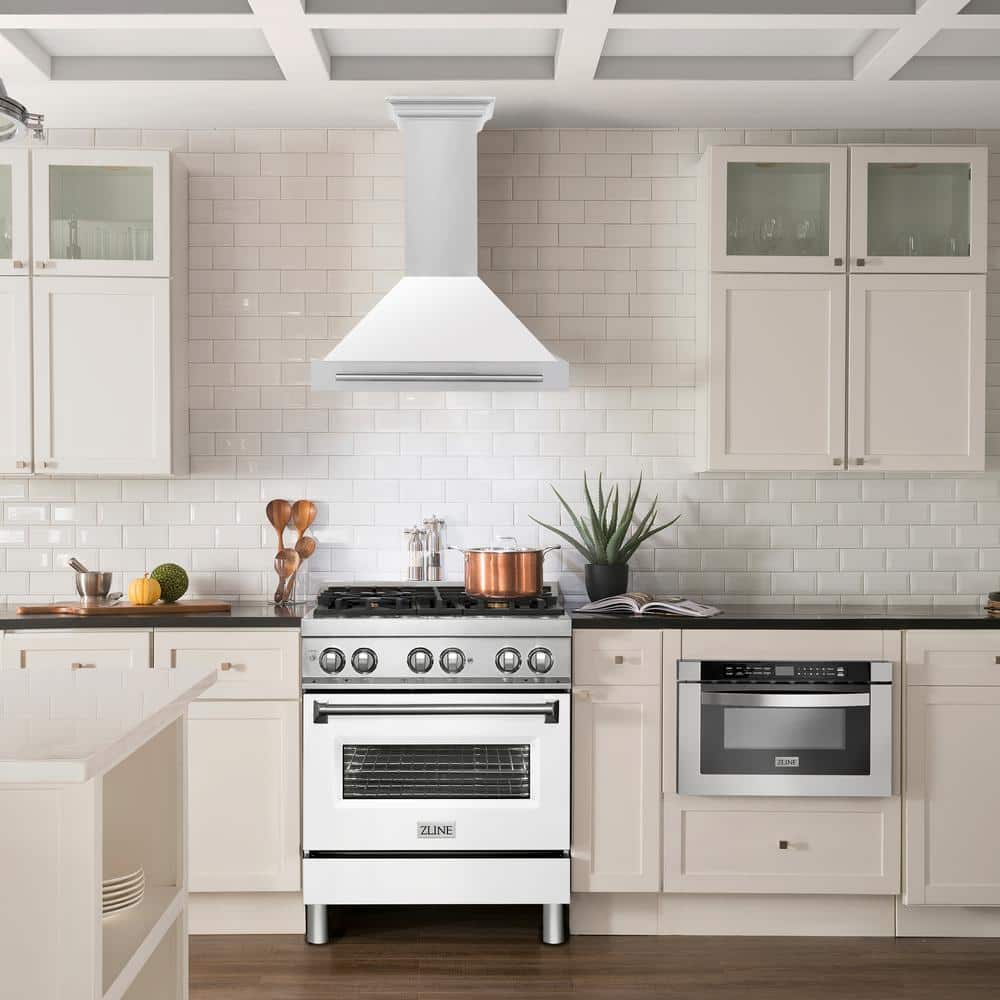 30" White Matte and Stainless Steel Wall Mounted Range Hood