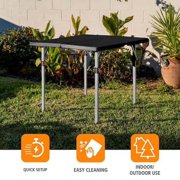 HDX 34 in. Black & Silver Indoor/Outdoor Folding Square Card Table
