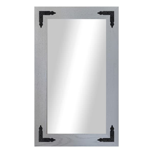 (33 in. W x 24 in. H) Grey Hardwood Rectangle Mirror with Decorative Corner Bracket