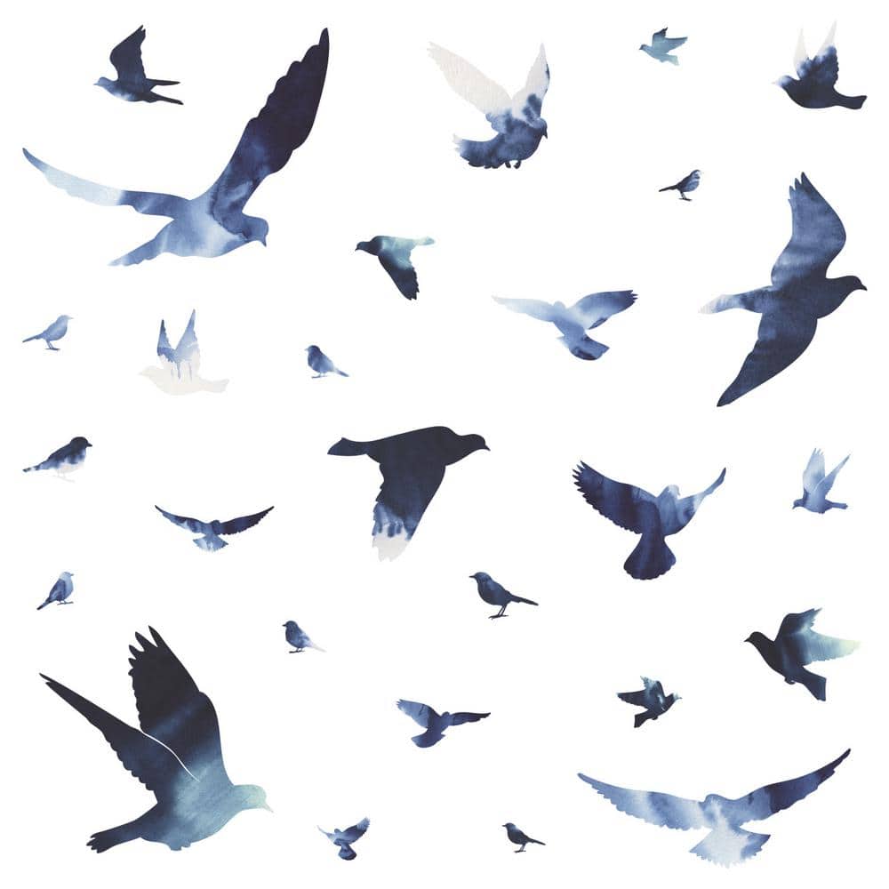 Blue Birds in Flight Peel and Stick Vinyl Wall Decals