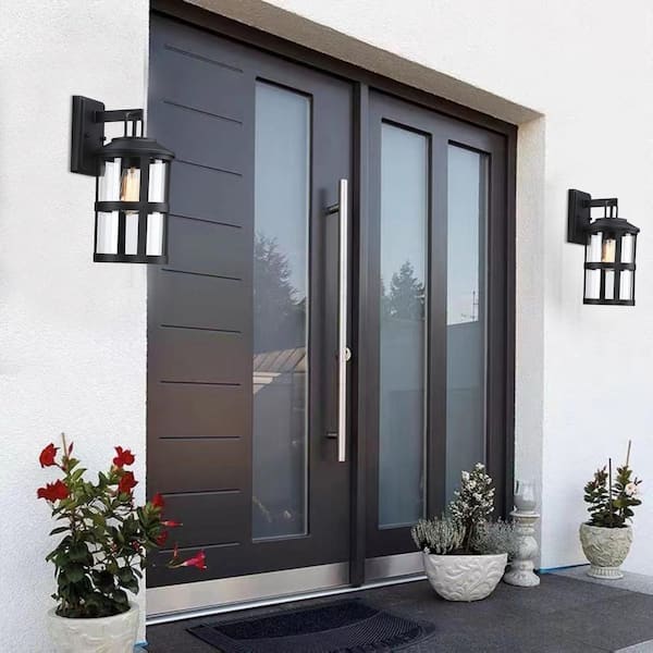 1-Light Black Finish Hardwired Outdoor Wall Lantern Sconce with Clear Glass