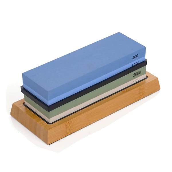 7.09 in. Whetstone 400-1000-3000-8000 Grit White Aluminum Oxide Corundum Bamboo Base Gloves Angle Honing Guide Strop Pad