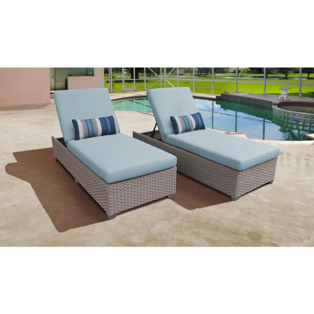 TK CLASSICS Oasis Wicker Outdoor Chaise Lounges with Spa Blue Cushions (Set of 2) 2383060 The