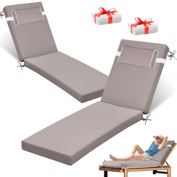 71 in. x 21 in. x 4 in. (2-Pack) Outdoor Chaise Lounge Cushion, Waterproof Lounge Patio Replacement Cushion Khaki