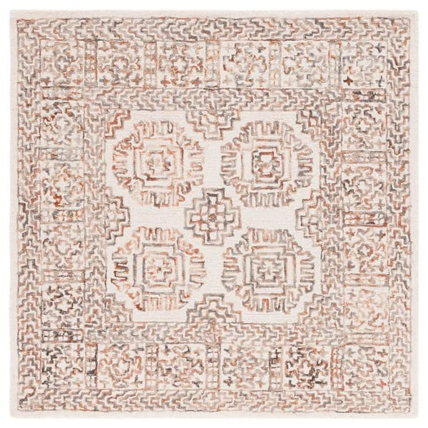 Aspen 5 ft. x 5 ft. Ivory/Sage Geometric Medallion Square Area Rug