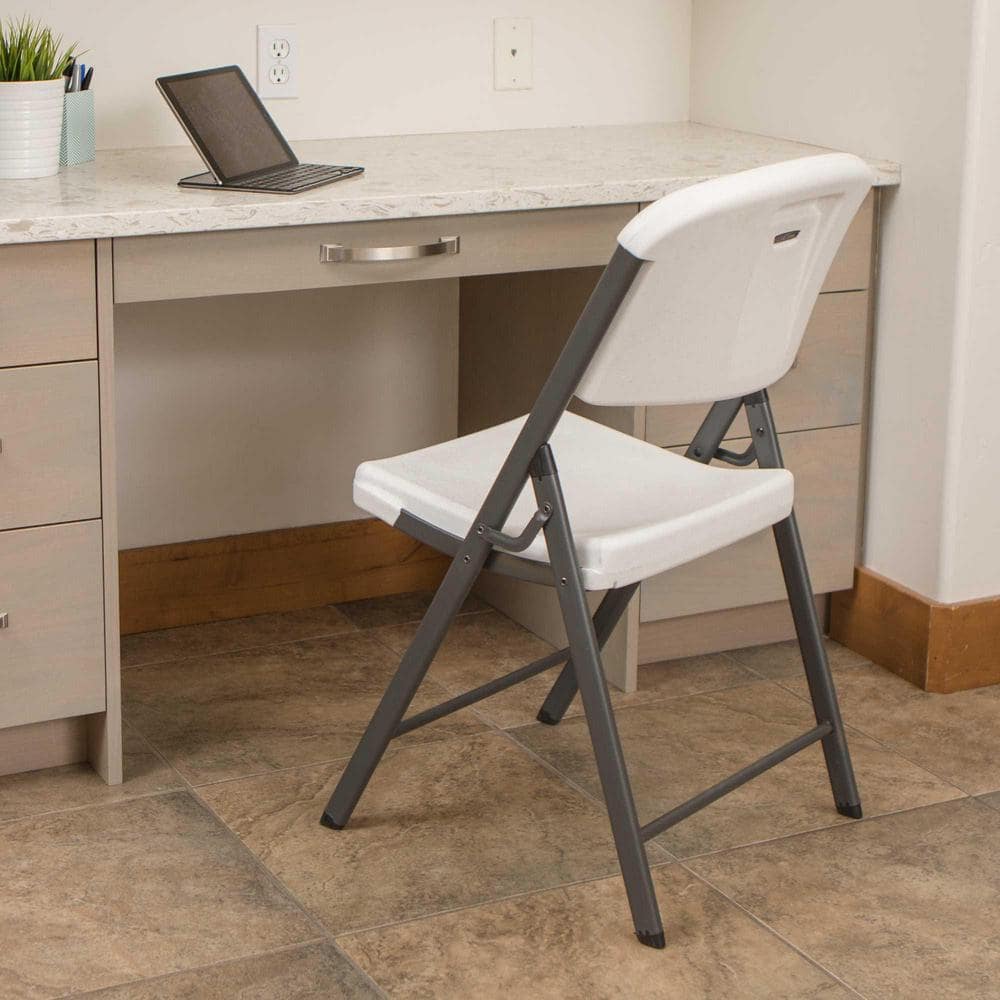 White Granite Metal and Polyethylene Folding Chairs, 4 Pack