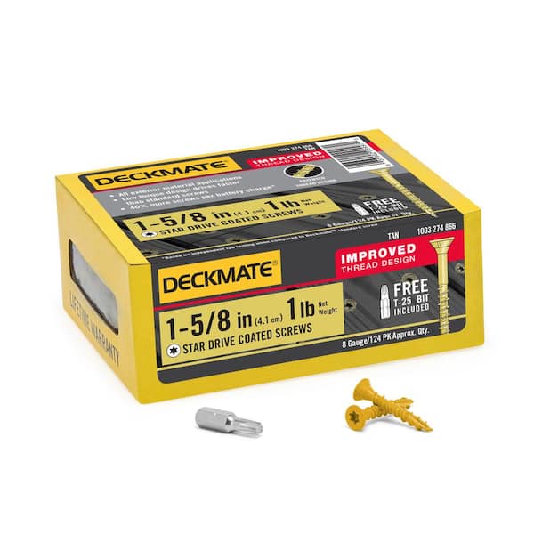 DECKMATE 8 x 1-5/8 in. Tan Star Flat-Head Wood Deck Screw 1 lbs.-Box (124-Piece)