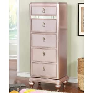 Kloe Rose Gold 5-Drawer 23 in. Wide Chest of Drawers with Mirror Trim