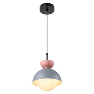 Conner 1-Light Grey and Pink Pendant Light with Opal Bubble, No Bulbs Included
