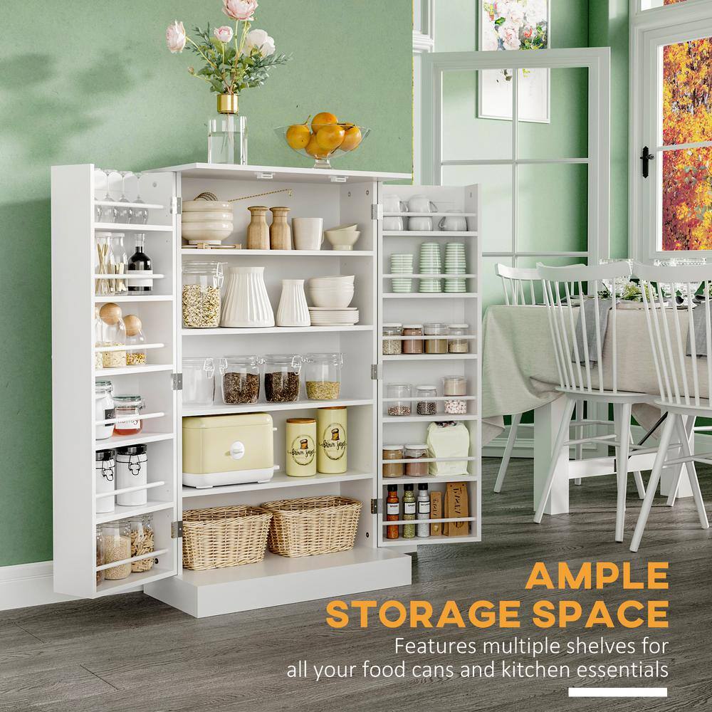 White Vertical Kitchen Pantry with Adjustable Shelves