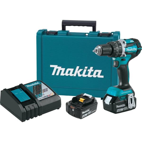 Makita 18-Volt LXT Lithium-Ion Brushless Cordless 1/2 in. Hammer Driver-Drill Kit with (2) Batteries(4.0Ah) Charger Hard Case