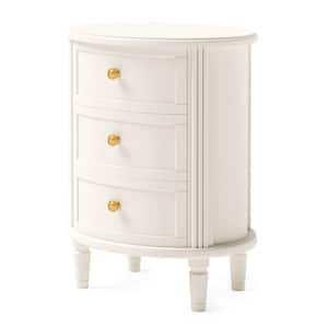 Fenley White 3 Drawer 19.69 in. W Nightstand, Oval Bed Side Table for Bedroom and for Living Room, Fully Assembled