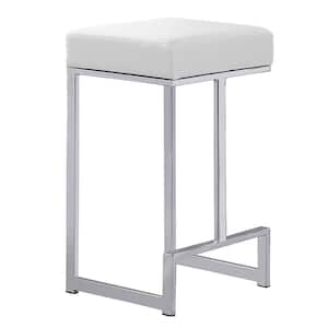 Jupiter Lane 25 in. H White/Faux Leather Counter Height Stools with Silver Base (Set of 2)