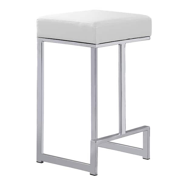 Best Master Furniture Jupiter Lane 25 in. H White/Faux Leather Counter Height Stools with Silver Base (Set of 2)