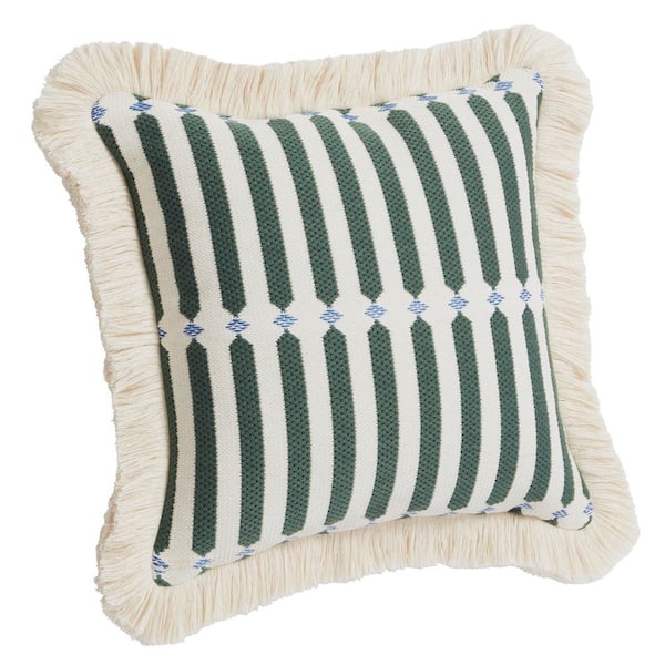 20 in. x 20 in. Woven Outdoor Patio Throw Pillow in Endive Stripe