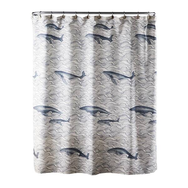 Unbranded Whale Waves 72 in. Dove Gray Shower Curtain