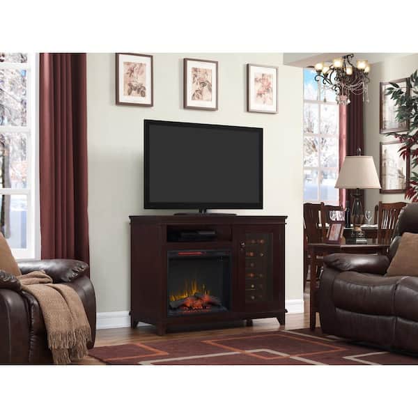 Unbranded Bold Flame 47.25 in. Infrared Bluetooth Media Console Electric Fireplace TV Stand in Espresso with Wine Cooler