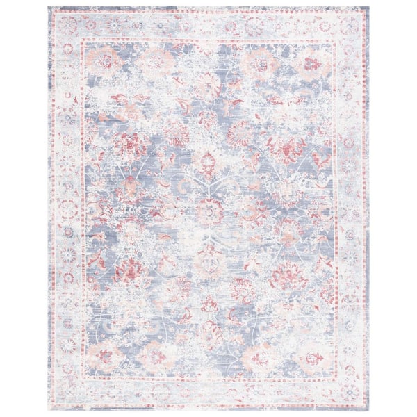 Mirage 8 ft. x 10 ft. Blue/Copper Distressed Floral Border Area Rug