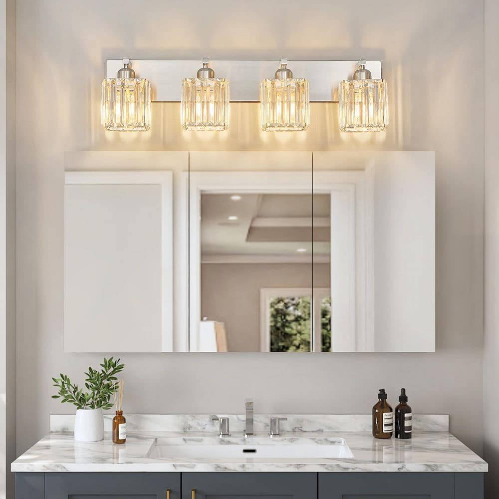 Home Lighting 28.34 in. 4-Light SandNickel Modern Crystal Vanity Lights Wall Sconces for Bathroom(JW-002) price history on PriceWatchPro
