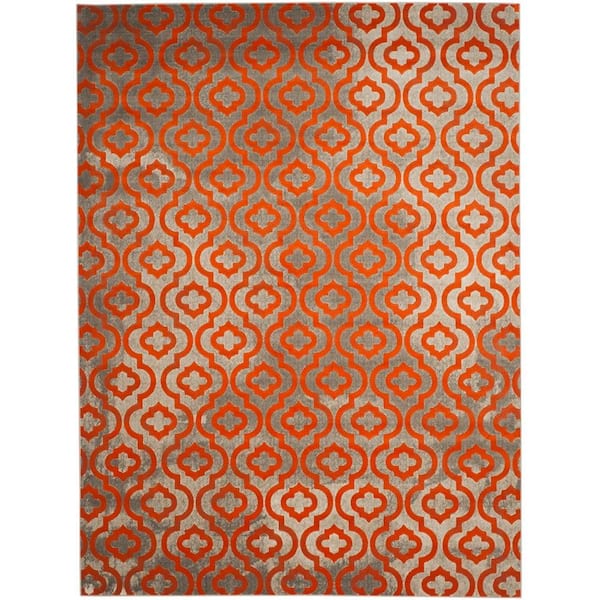 SAFAVIEH Porcello Light Grey/Orange 8 ft. x 11 ft. Floral Area Rug