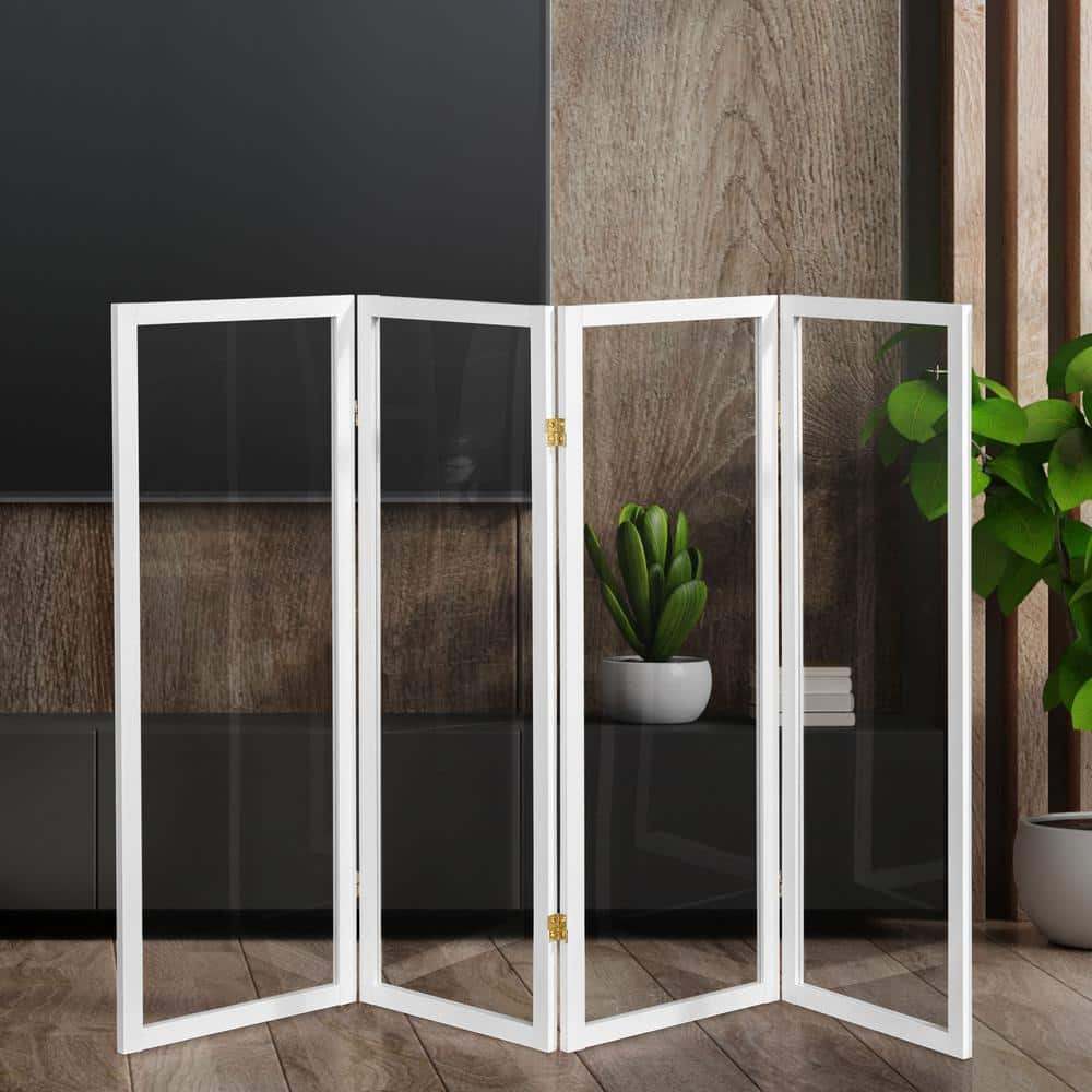 Clear Acrylic 4-Panel Folding Floor Partition