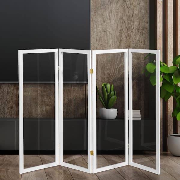 Oriental Furniture 4 ft. Short Clear Plastic Partition White 4 Panel